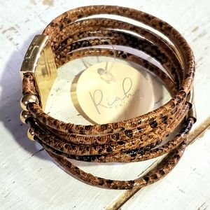 Women's Faux Brown Snakeskin Magnetic Bracelet